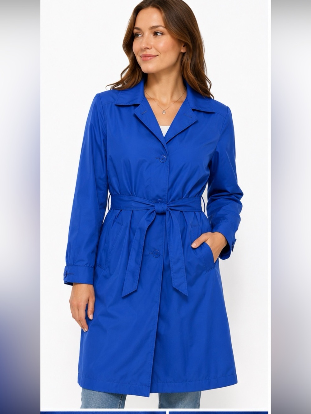 London Fog Women's Royal Blue Belted Trench Coat